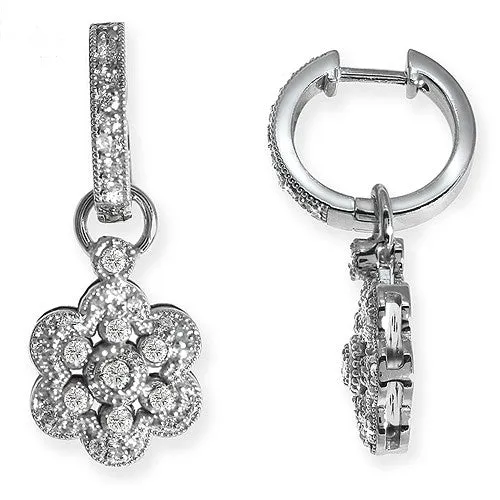 0.40ct Floral Style Diamond Huggie Dangling Earrings 14k White Gold