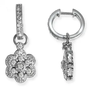 0.40ct Floral Style Diamond Huggie Dangling Earrings 14k White Gold