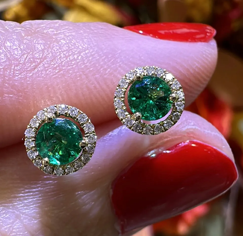 0.51carat Green Emerald Diamond Stud Earrings