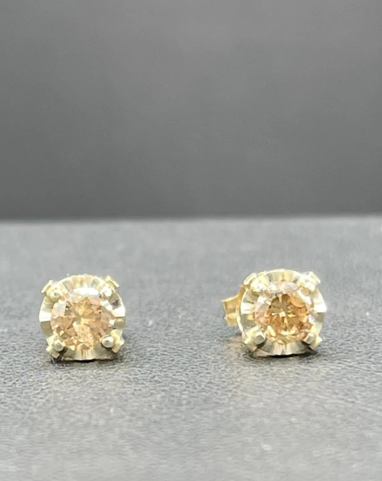 0.60 Carat Natural Fancy Champagne Diamond 14k Yellow   White Gold Stud Earrings