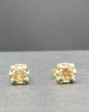 0.60 Carat Natural Fancy Champagne Diamond 14k Yellow   White Gold Stud Earrings