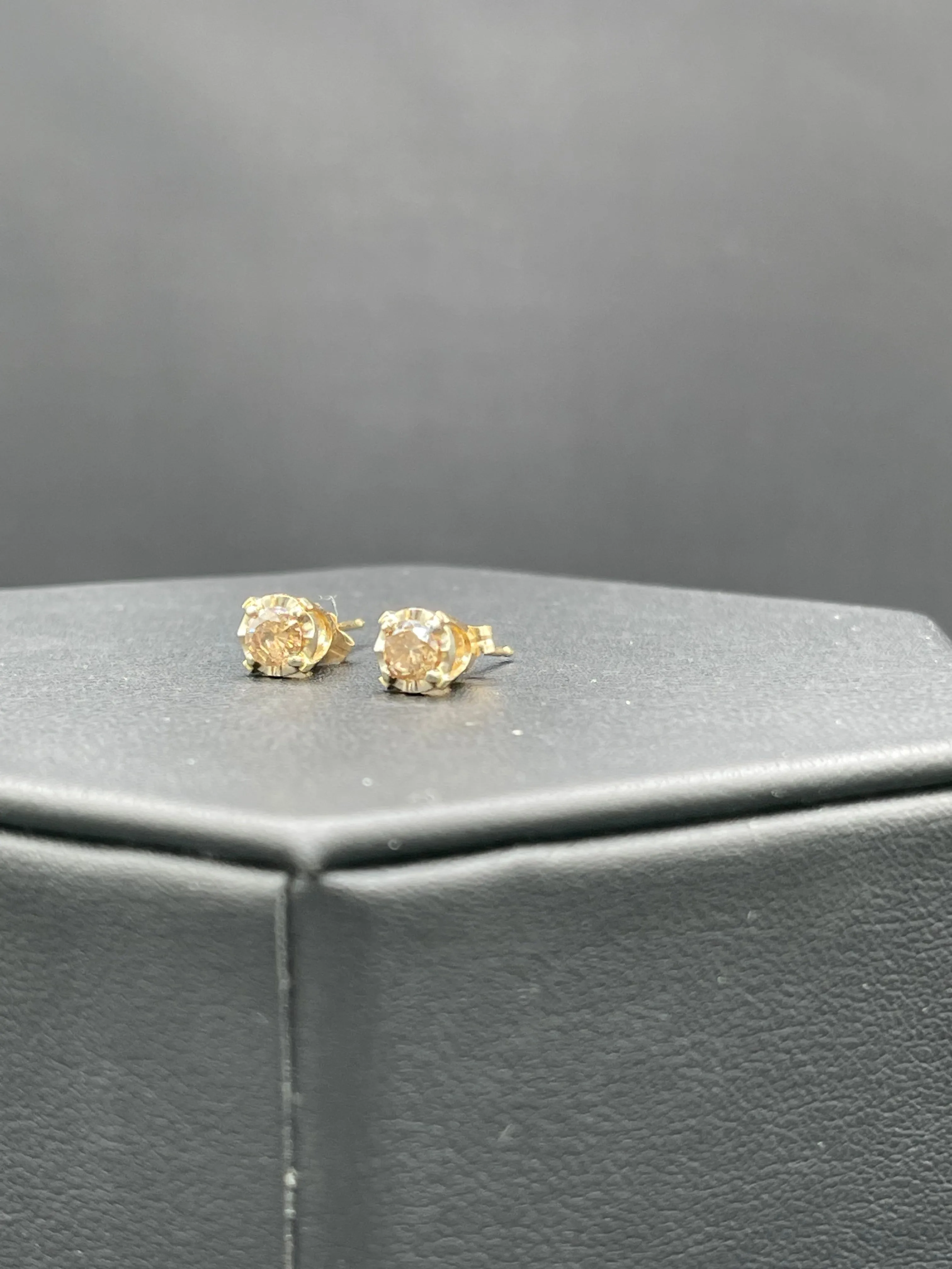 0.60 Carat Natural Fancy Champagne Diamond 14k Yellow   White Gold Stud Earrings
