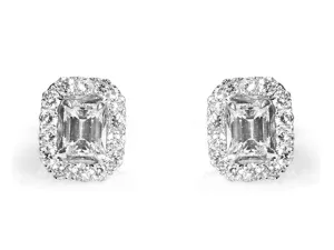 0.92CT T.W. Diamond Emerald Cut Halo Studs