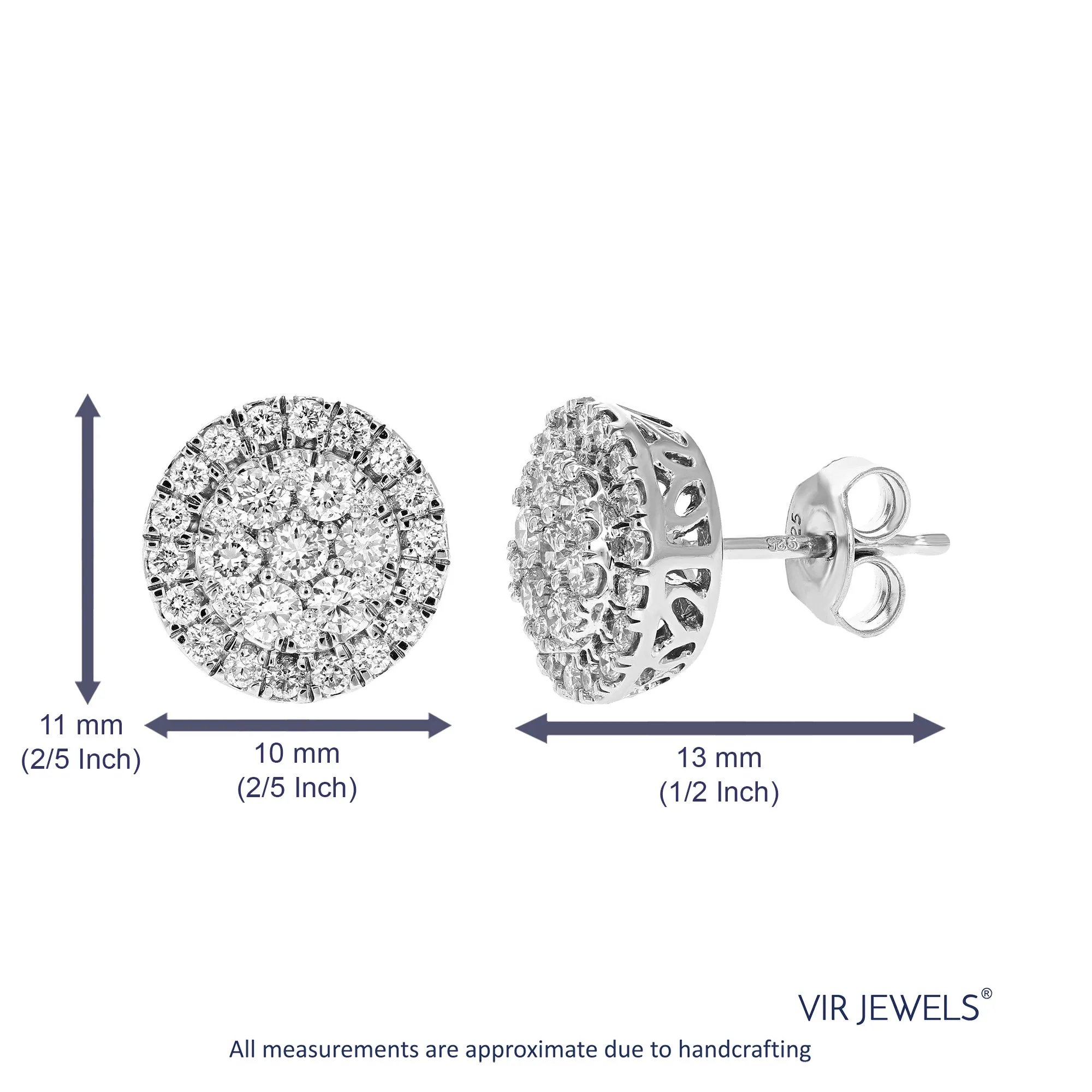 1 cttw Lab Grown Diamond Halo Stud Earrings in Sterling Silver
