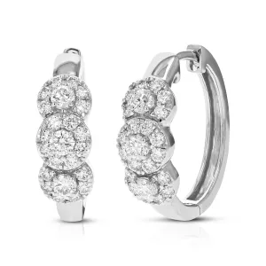 1 cttw Lab Grown Diamond Three Stone Huggies Hoop Earrings Silver
