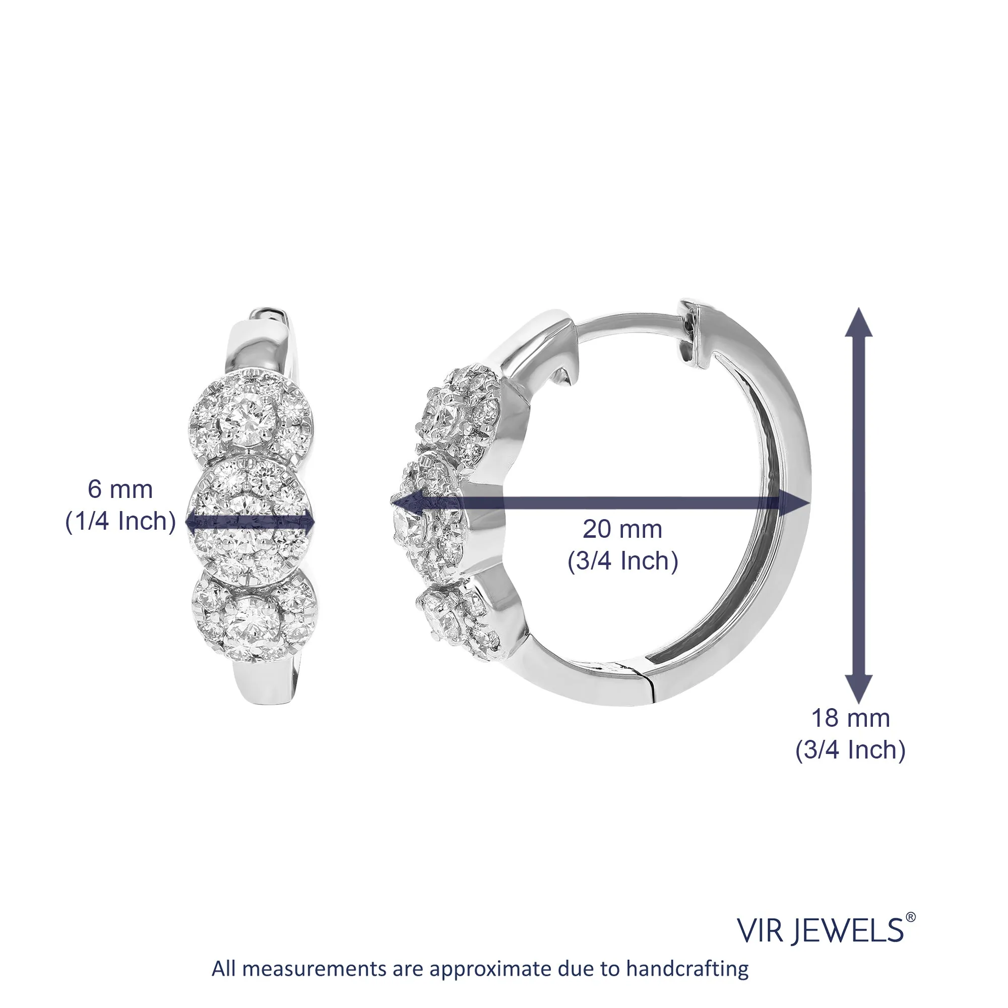 1 cttw Lab Grown Diamond Three Stone Huggies Hoop Earrings Silver