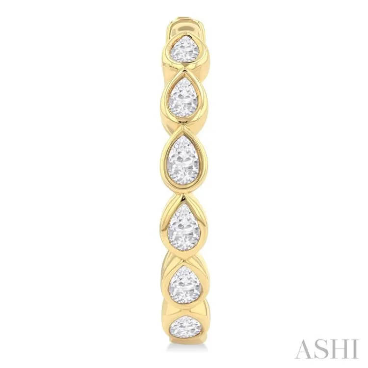 1 ctw Bezel Set Pear Cut Diamond Fashion Hoop Earring in 14K Yellow Gold