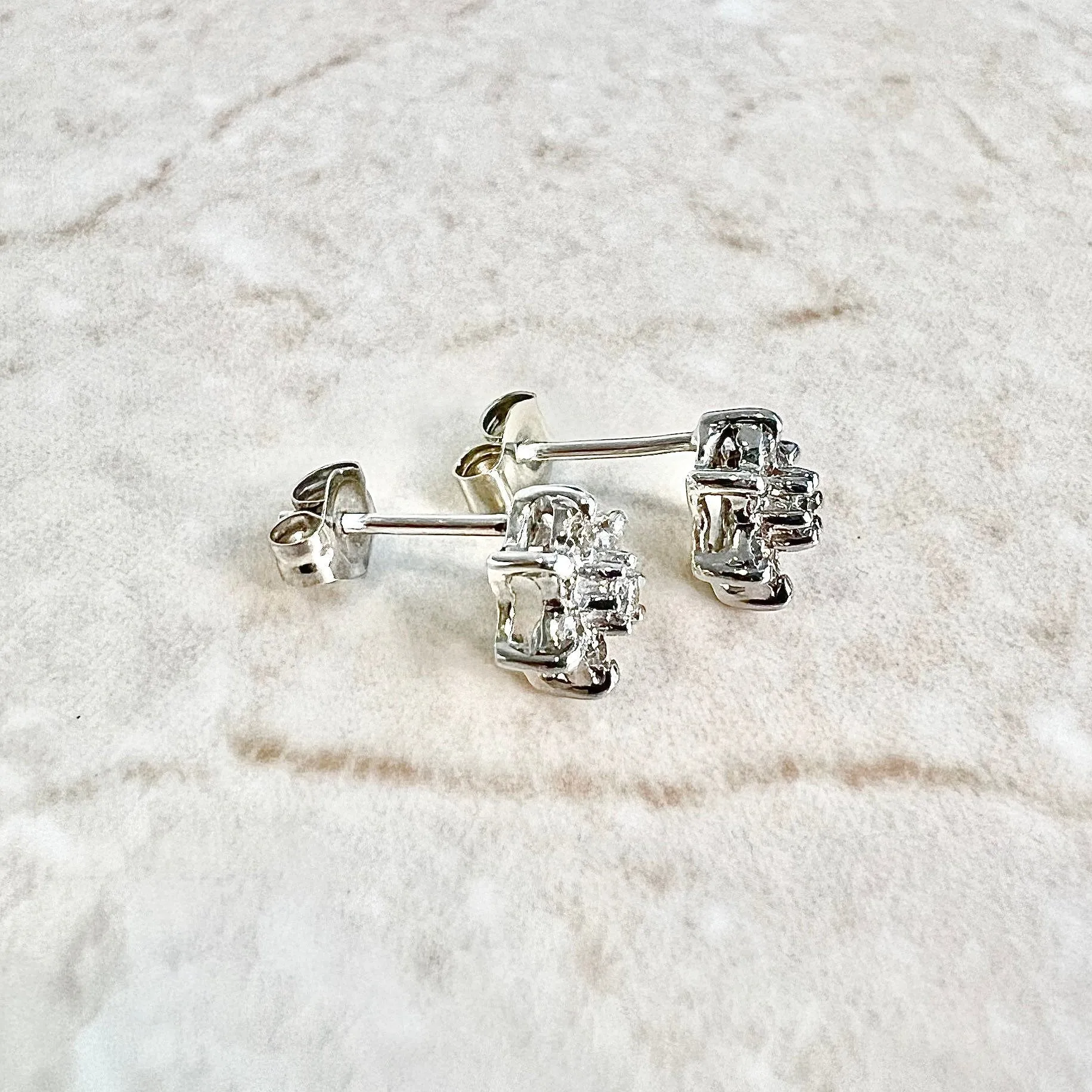 10 & 14 Karat White Gold Diamond Cluster Stud Earrings