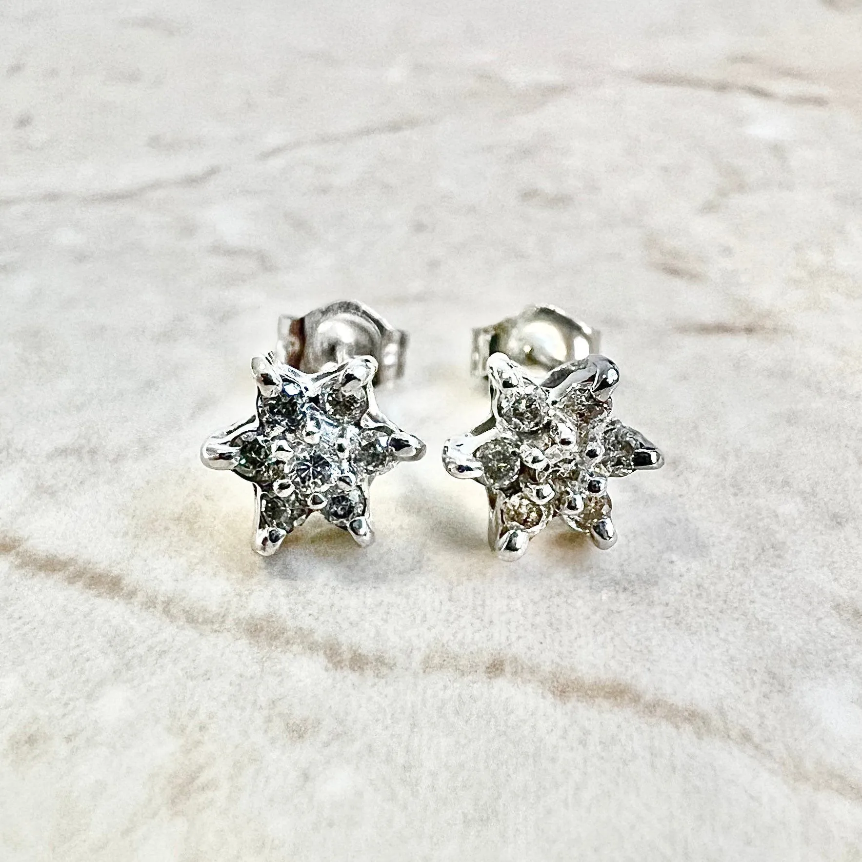 10 & 14 Karat White Gold Diamond Cluster Stud Earrings
