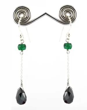 10 Ct 100% Certified Black Diamond Dangler Earrings with Emerald Beads, Amazing Collection with Great Luster