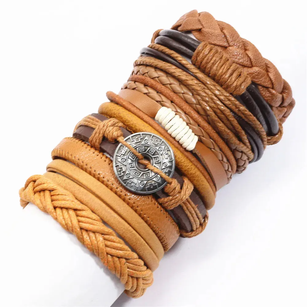 10 Pcs/set Black Wrap Woven New Fashion Handmade Men Bracelets Male Women Leather Bracelets Men Bangle