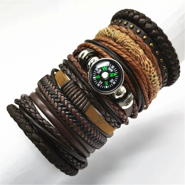 10 Pcs/set Black Wrap Woven New Fashion Handmade Men Bracelets Male Women Leather Bracelets Men Bangle