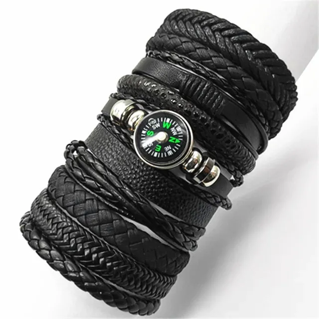 10 Pcs/set Black Wrap Woven New Fashion Handmade Men Bracelets Male Women Leather Bracelets Men Bangle