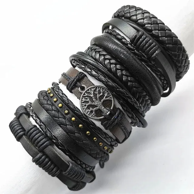 10 Pcs/set Black Wrap Woven New Fashion Handmade Men Bracelets Male Women Leather Bracelets Men Bangle