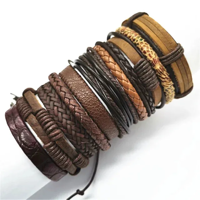 10 Pcs/set Black Wrap Woven New Fashion Handmade Men Bracelets Male Women Leather Bracelets Men Bangle