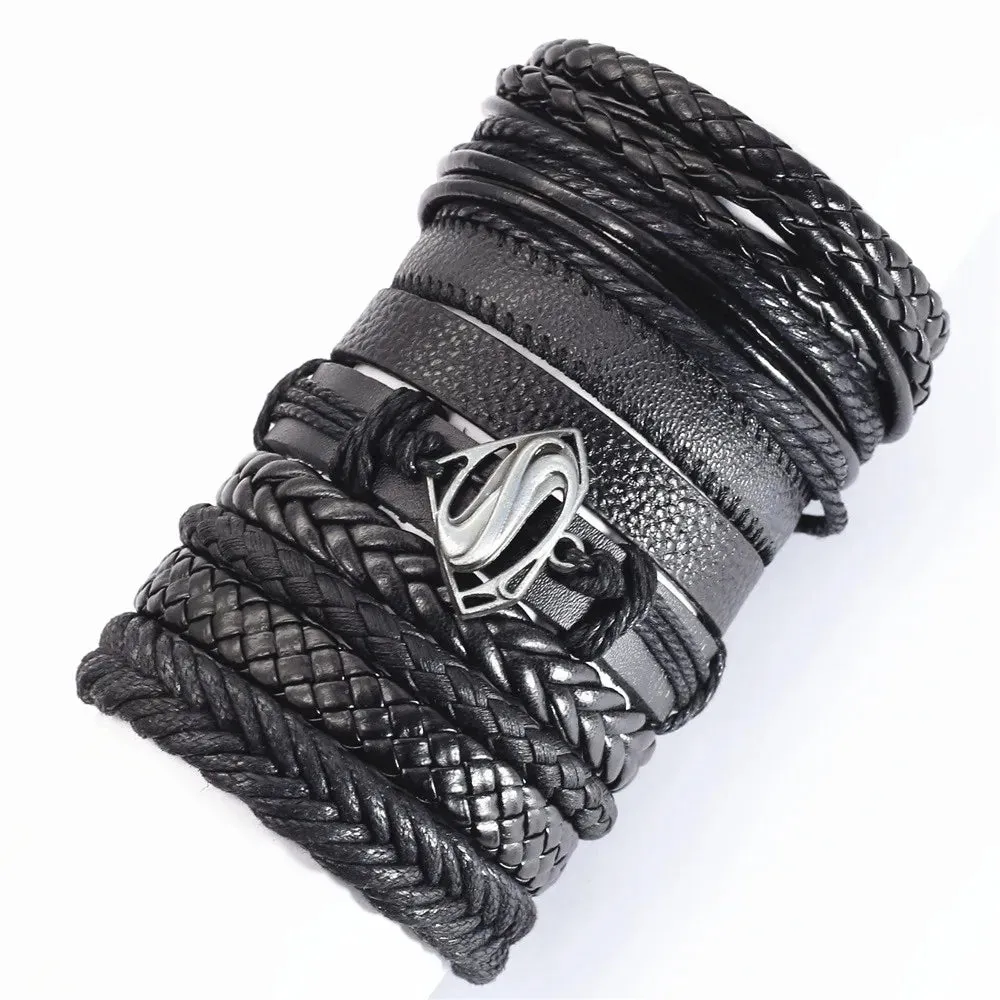 10 Pcs/set Black Wrap Woven New Fashion Handmade Men Bracelets Male Women Leather Bracelets Men Bangle