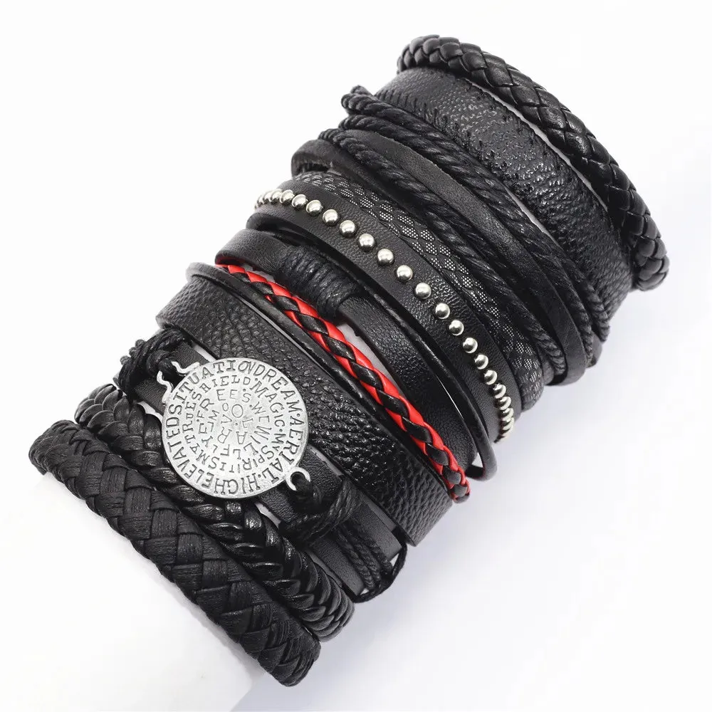 10 Pcs/set Black Wrap Woven New Fashion Handmade Men Bracelets Male Women Leather Bracelets Men Bangle