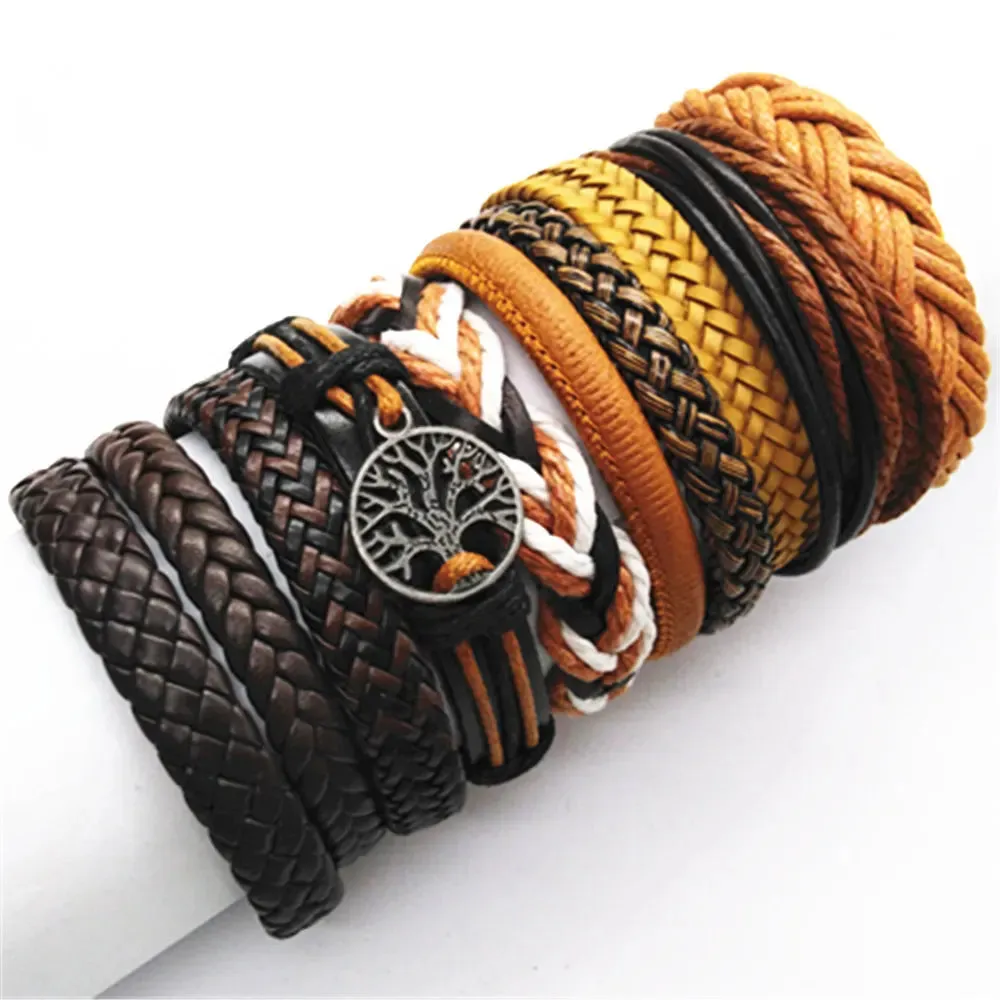 10 Pcs/set Black Wrap Woven New Fashion Handmade Men Bracelets Male Women Leather Bracelets Men Bangle