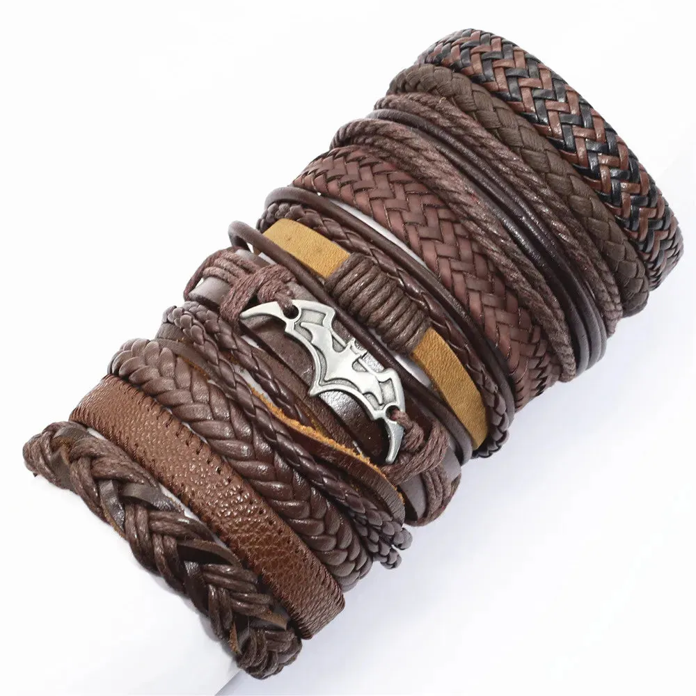 10 Pcs/set Black Wrap Woven New Fashion Handmade Men Bracelets Male Women Leather Bracelets Men Bangle