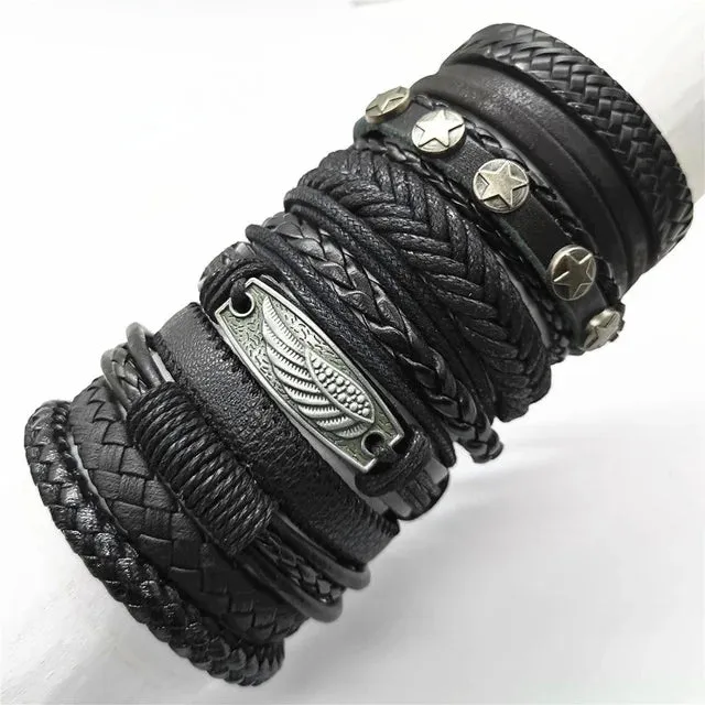 10 Pcs/set Black Wrap Woven New Fashion Handmade Men Bracelets Male Women Leather Bracelets Men Bangle