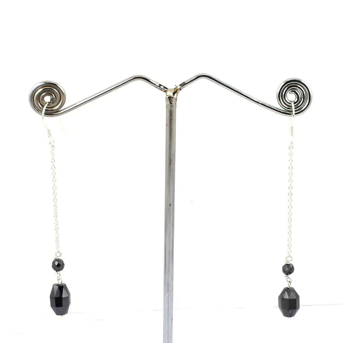 10.00 Ct Certified Black Diamond Dangler Drop Earrings in Sterling Silver, Great Shine & Luster