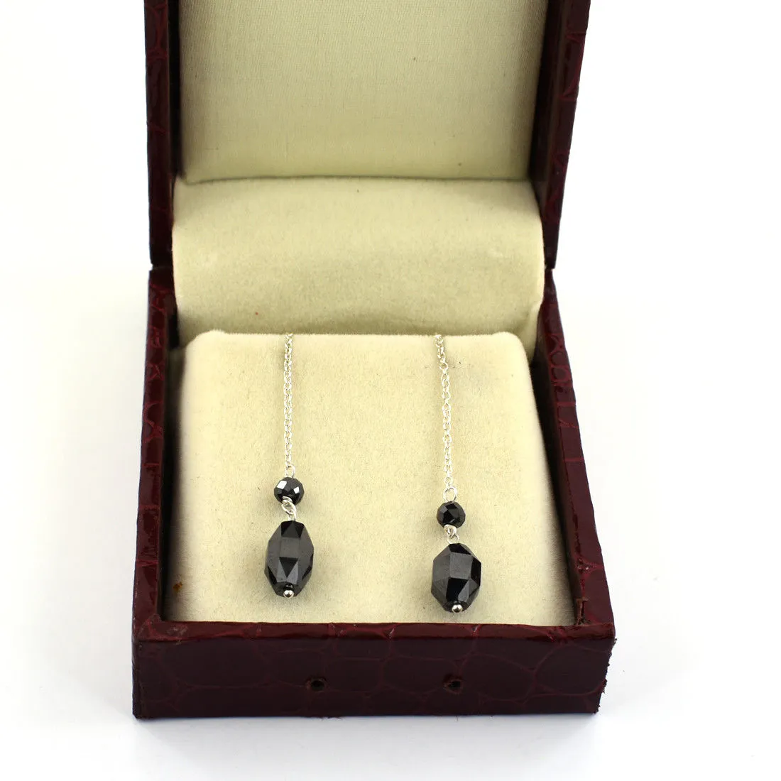 10.00 Ct Certified Black Diamond Dangler Drop Earrings in Sterling Silver, Great Shine & Luster