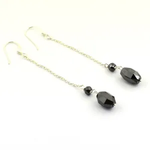 10.00 Ct Certified Black Diamond Dangler Drop Earrings in Sterling Silver, Great Shine & Luster