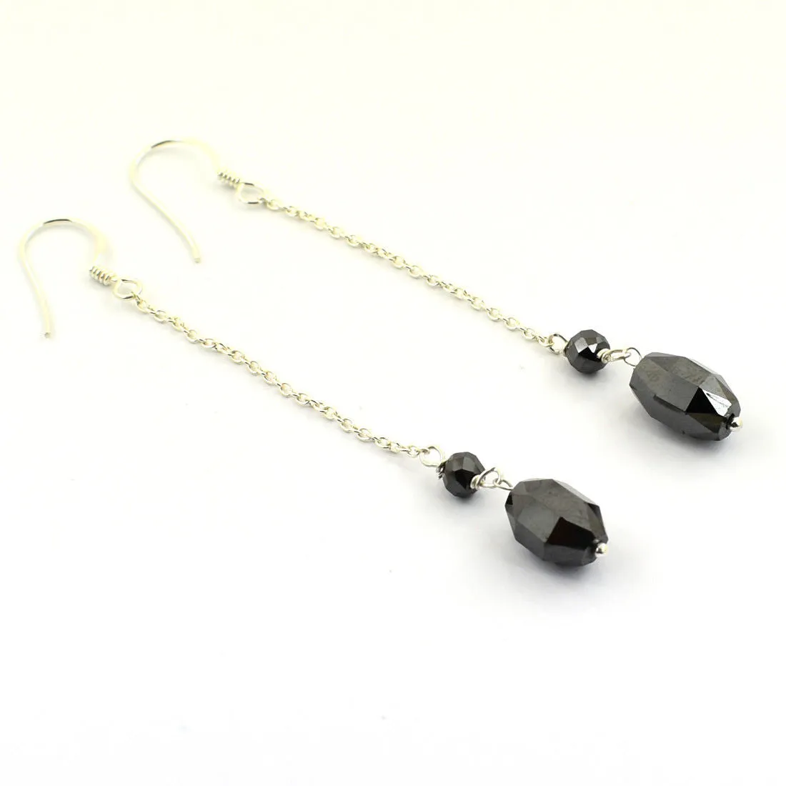 10.00 Ct Certified Black Diamond Dangler Drop Earrings in Sterling Silver, Great Shine & Luster