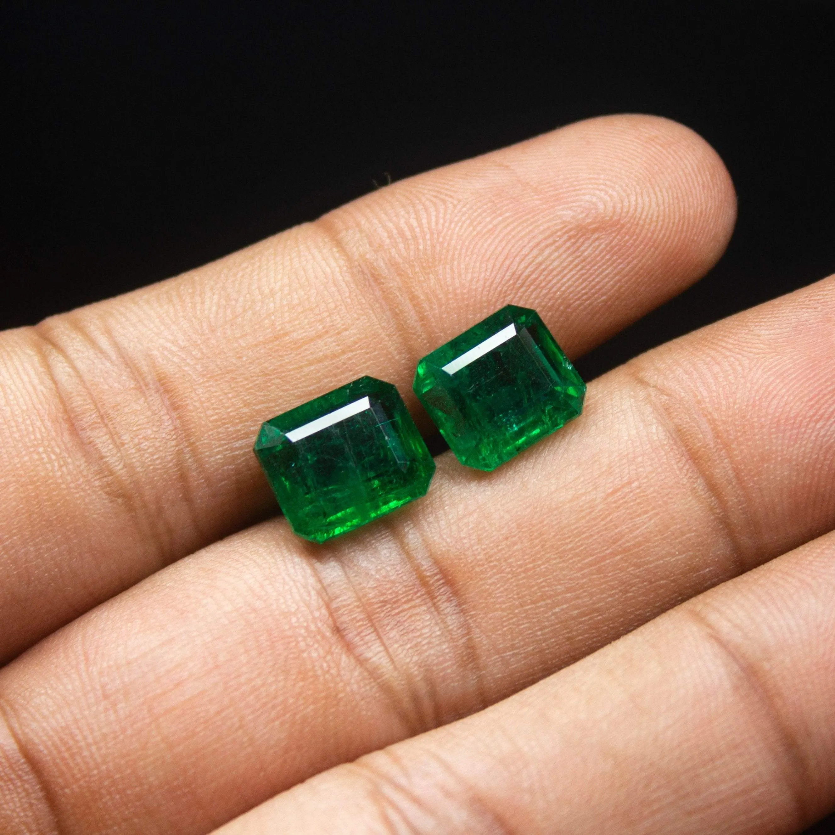10.02cts, Natural Untreated Green Zambian Emerald Cut Matching Pair Loose Gemstone, Emerald Gemstone, Natural Emerald