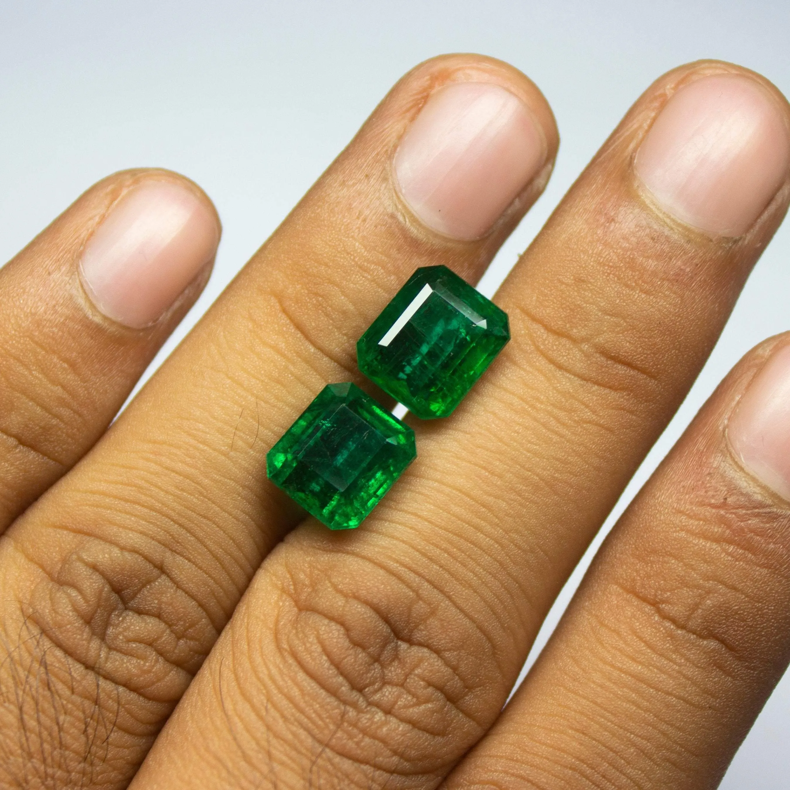 10.02cts, Natural Untreated Green Zambian Emerald Cut Matching Pair Loose Gemstone, Emerald Gemstone, Natural Emerald