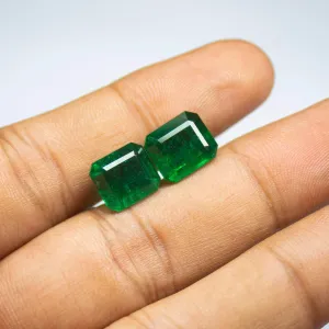 10.02cts, Natural Untreated Green Zambian Emerald Cut Matching Pair Loose Gemstone, Emerald Gemstone, Natural Emerald