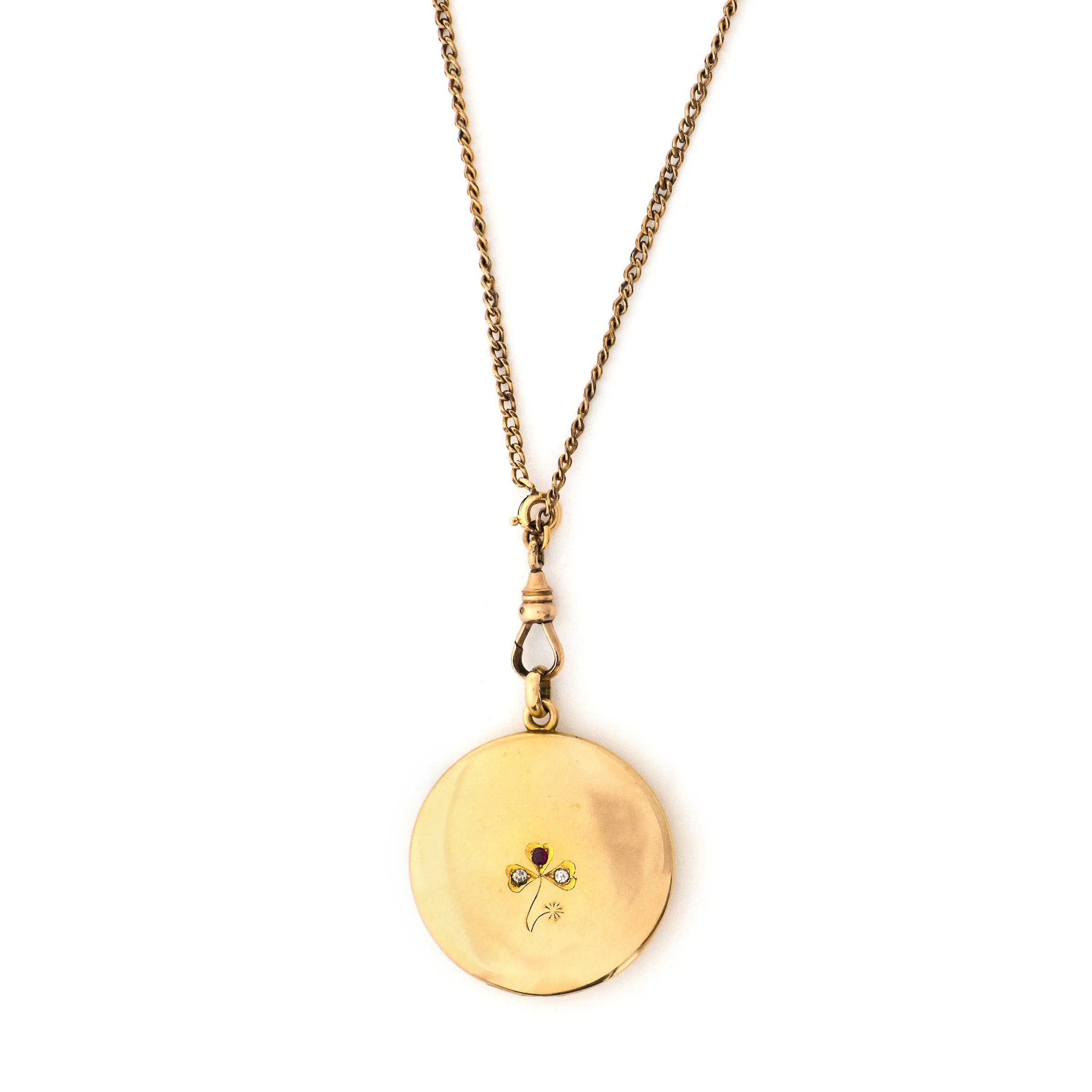 10k Gold Diamond & Ruby Clover Locket