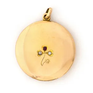 10k Gold Diamond & Ruby Clover Locket