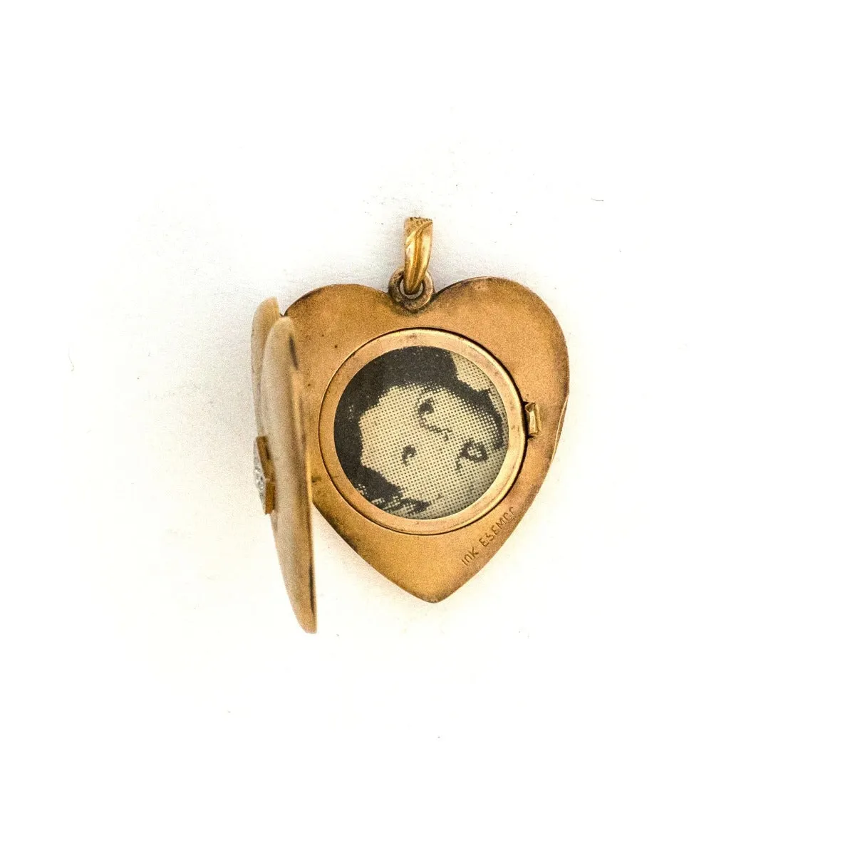 10K Gold Matte Diamond Heart Antique Locket