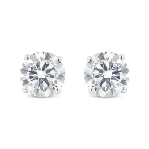 10K White Gold 1.00 Cttw Round Brilliant-Cut Diamond Classic 4-Prong Stud Earrings with Screw Backs (I-J Color, SI1-SI2 Clarity)