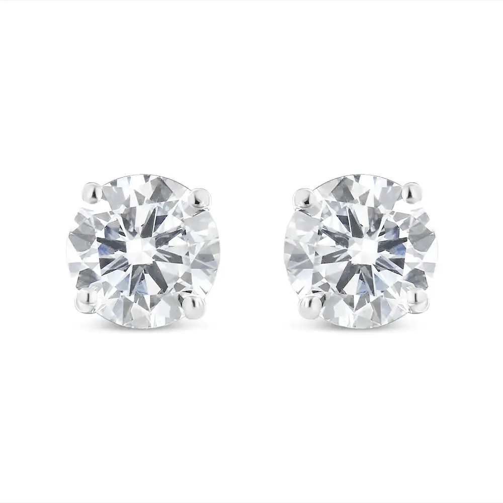 10K White Gold 1.00 Cttw Round Brilliant-Cut Diamond Classic 4-Prong Stud Earrings with Screw Backs (I-J Color, SI1-SI2 Clarity)