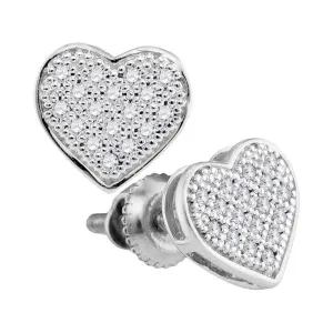 10K White Gold Round Diamond Heart Cluster Stud Earrings 1/10 Cttw