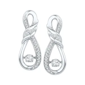 10K White Gold Round Diamond Moving Twinkle Solitaire Twist Ribbon Earrings