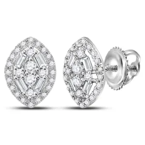 10K White Gold Round Diamond Oval Cluster Earrings 1/3 Cttw