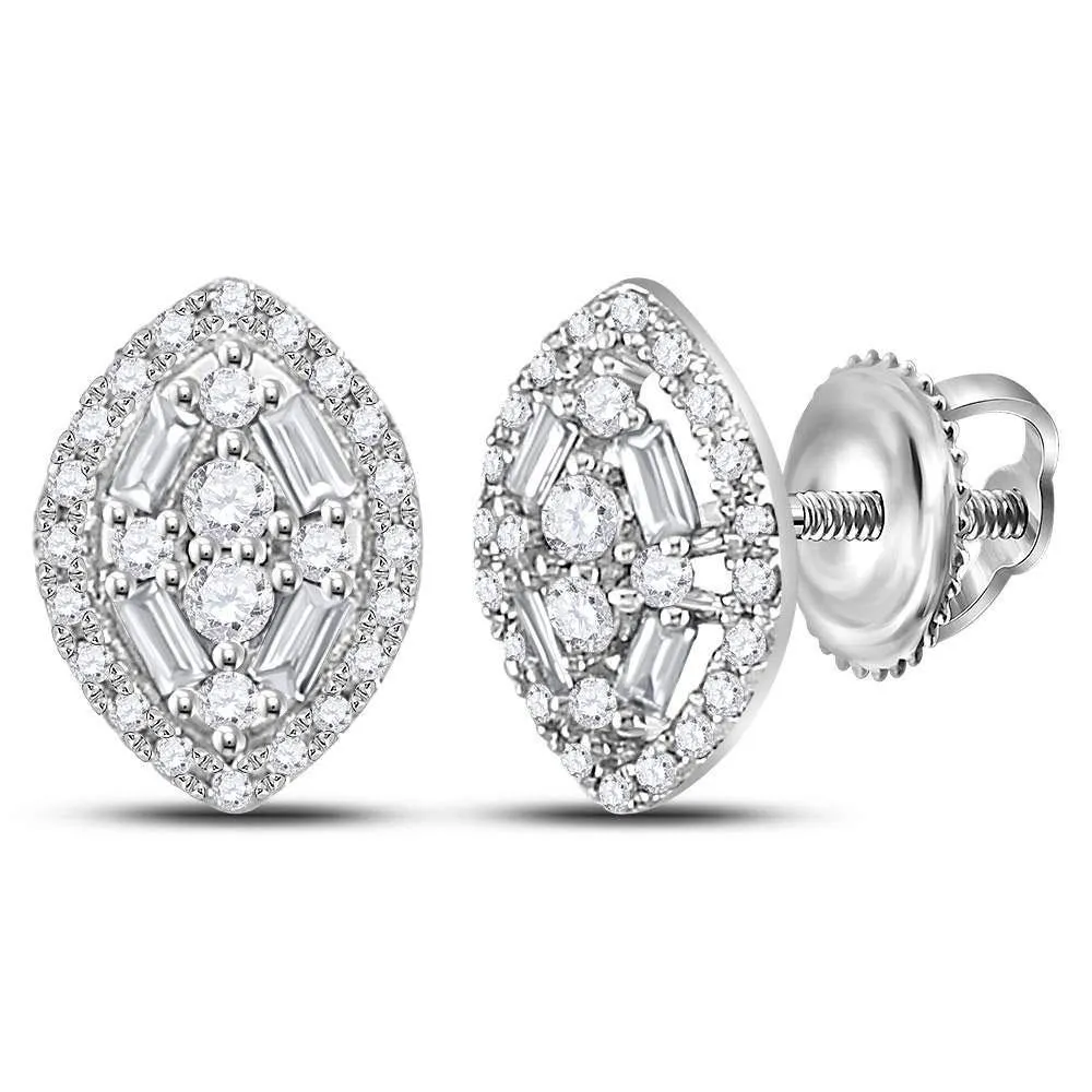 10K White Gold Round Diamond Oval Cluster Earrings 1/3 Cttw