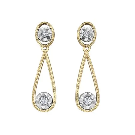 10K Yellow and White Gold (0.06ct) Diamond Dangle Earrings