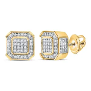 10K Yellow Gold Mens Round Diamond Square Cluster Stud Earrings 1/5 Cttw