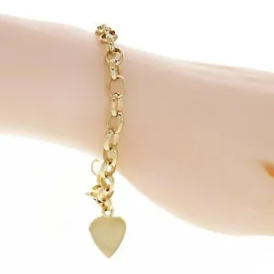 10k Yellow Gold Rolo Link Heart Tag Charm Bracelet 8" 16 grams