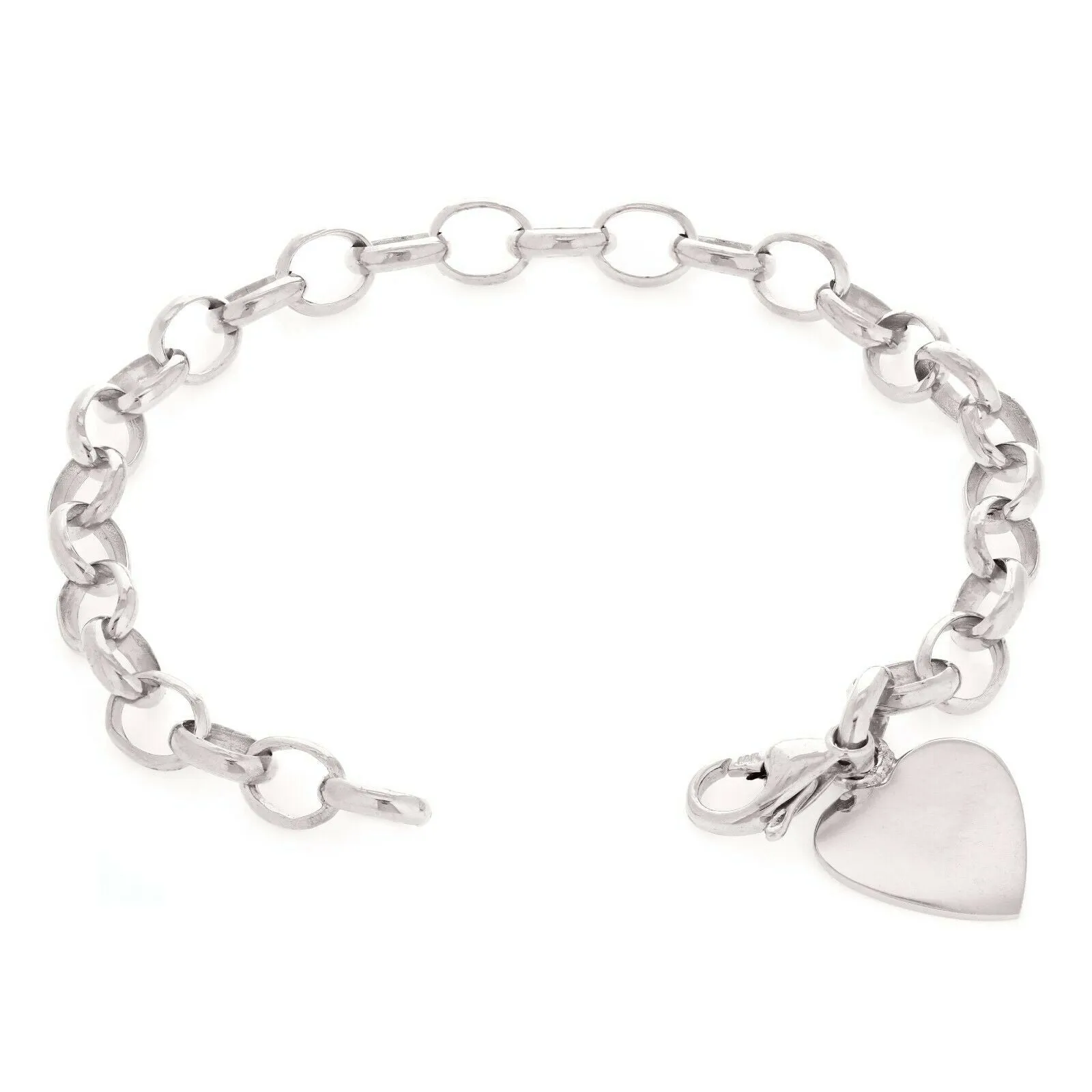 10k Yellow White or Rose Gold Heart Charm Rolo Link Chain Bracelet