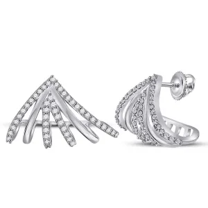 10kt White Gold Womens Round Diamond Lobe Half Hoop Earrings 3/8 Cttw
