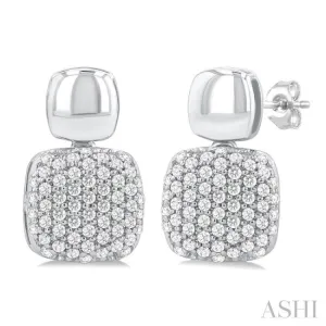 1/3 ctw Cushion Shape Mount Pave Set Round Cut Diamond Fashion Earring in 10K White Gold