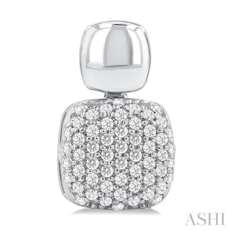 1/3 ctw Cushion Shape Mount Pave Set Round Cut Diamond Fashion Earring in 10K White Gold