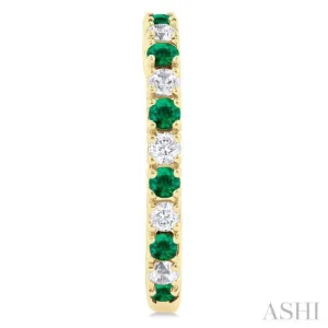 1/4 ctw Petite 1.80 MM Emerald and Round Cut Diamond Precious Fashion Huggies in 10K Yellow Gold