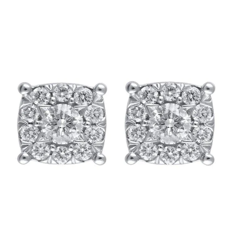 14K 1.00ct Diamond Cluster Earrings