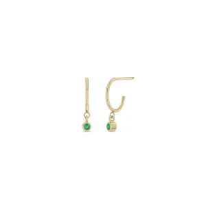 14k Dangling Emerald Huggie Hoops | May Birthstone